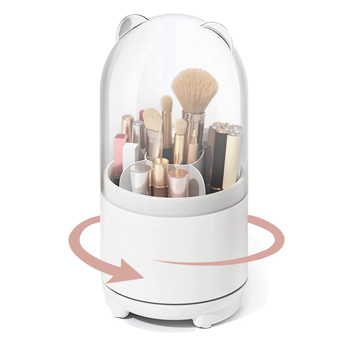 MAYCREATE Makeup Brush Holder Organizer with Clear Lid, 360° Rotatable 5-Slots Make Up Brushes Storage Container Dustproof Stand for Vanity Desktop Bathroom MAYCREATE Makeup Brush Holder Organizer with Clear Lid, 360° Rotatable 5-Slots Make Up Brushes Storage Container Dustproof Stand for Vanity Desktop Bathroom
